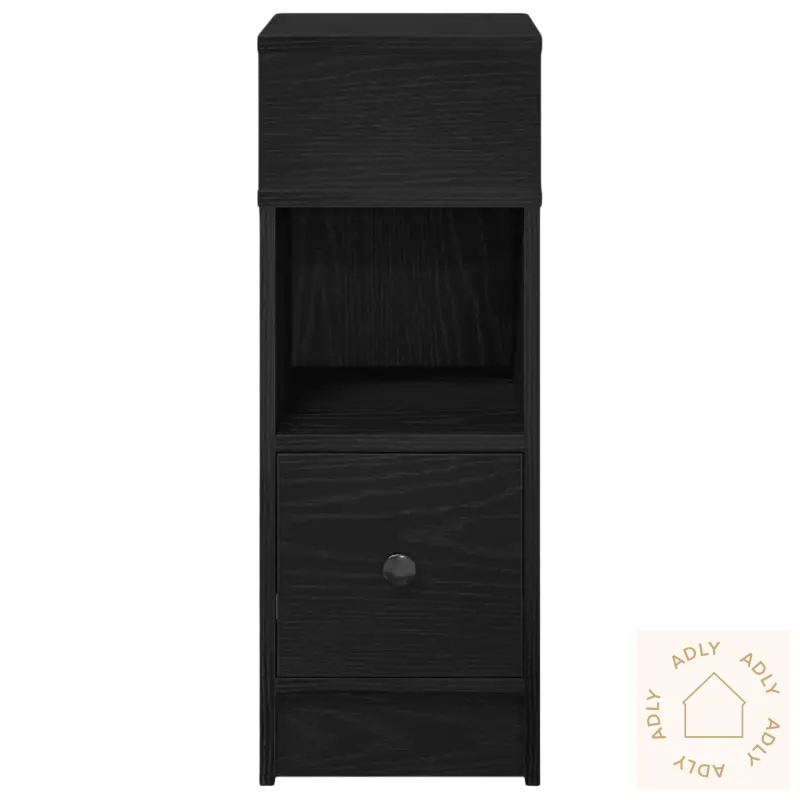 Black tremateriale nattbord med glatte overflater, perfekt som stilrent nattbord eller hagemøbler