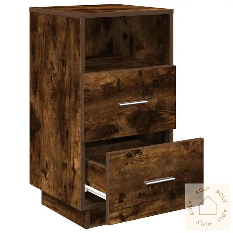 Nattbord Med 2 Skuffer Røkt Eik 36X36X68 Cm