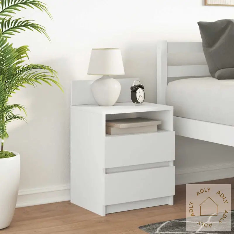 Nattbord Med 2 Skuffer Hvit 40X33X60 Cm