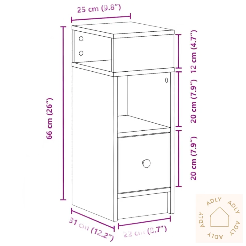 Stilrent nattbord med glatte overflaten og praktisk oppbevaring, perfekt som hagemøbler