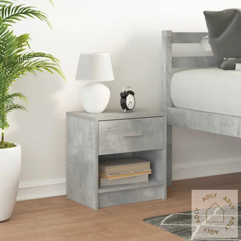 Nattbord Med Skuff Betonggrå 39X28X41 Cm