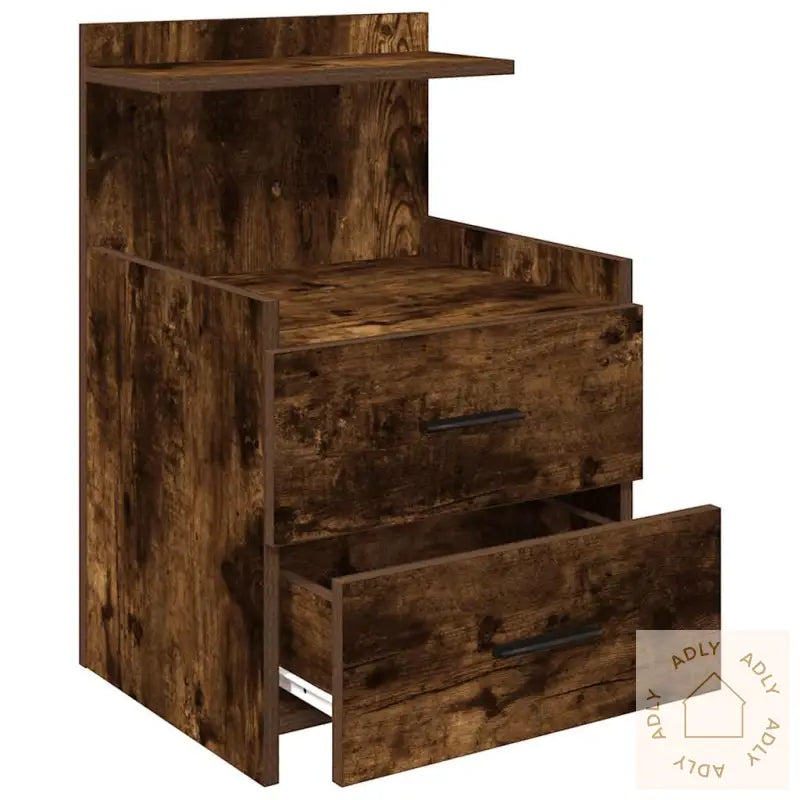 Nattbord Med 2 Skuffer Røkt Eik 40X36,5X62 Cm