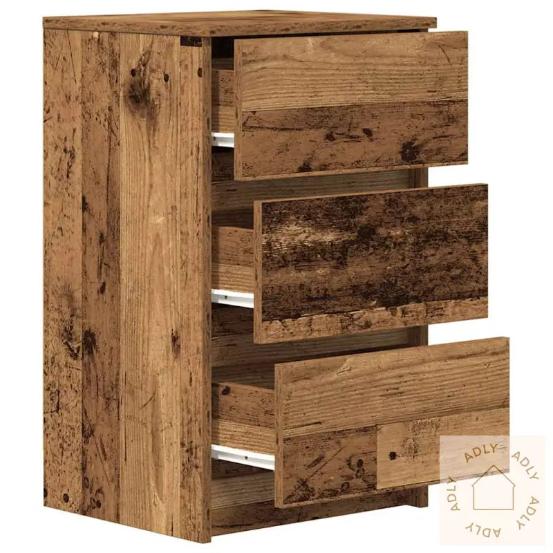 Nattskap Med 3 Skuffer 2 Stk Gammelt Tre 39X35X65 Cm