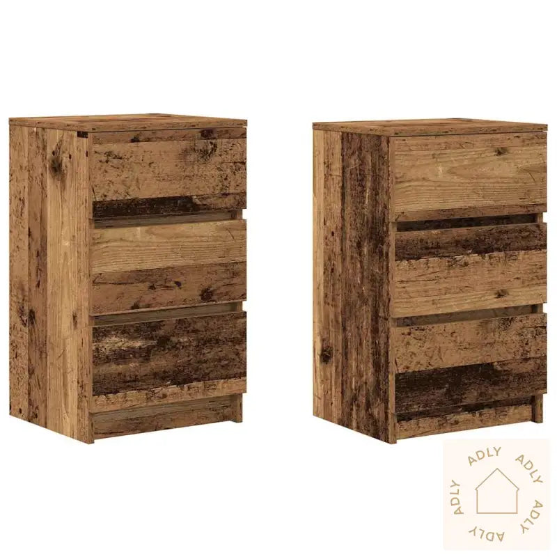 Nattskap Med 3 Skuffer 2 Stk Gammelt Tre 39X35X65 Cm