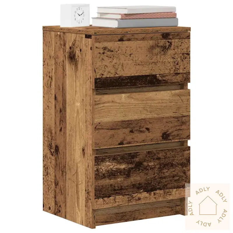 Nattskap Med 3 Skuffer 2 Stk Gammelt Tre 39X35X65 Cm