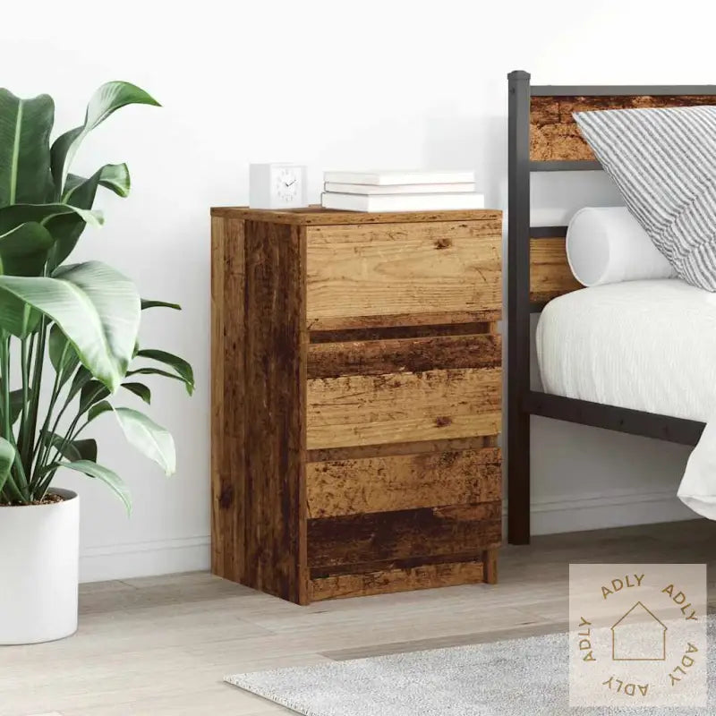 Nattskap Med 3 Skuffer 2 Stk Gammelt Tre 39X35X65 Cm