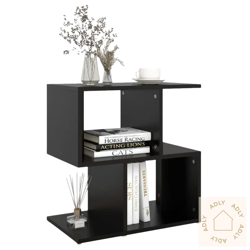 Stilrent nattbordsett med svart zigzagbokhylle, passer til møbler til hjemmet