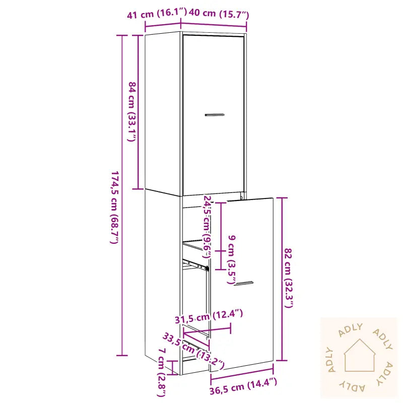 Apotekskap Svart Eik 40X41X174,5 Cm Sponplate