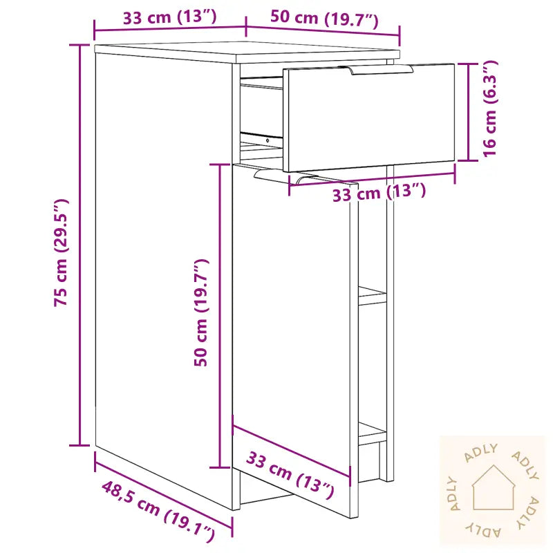 Skrivebordsskap I Svart Eik - 33X50X75 Cm - Laget Av Konstruert Tre