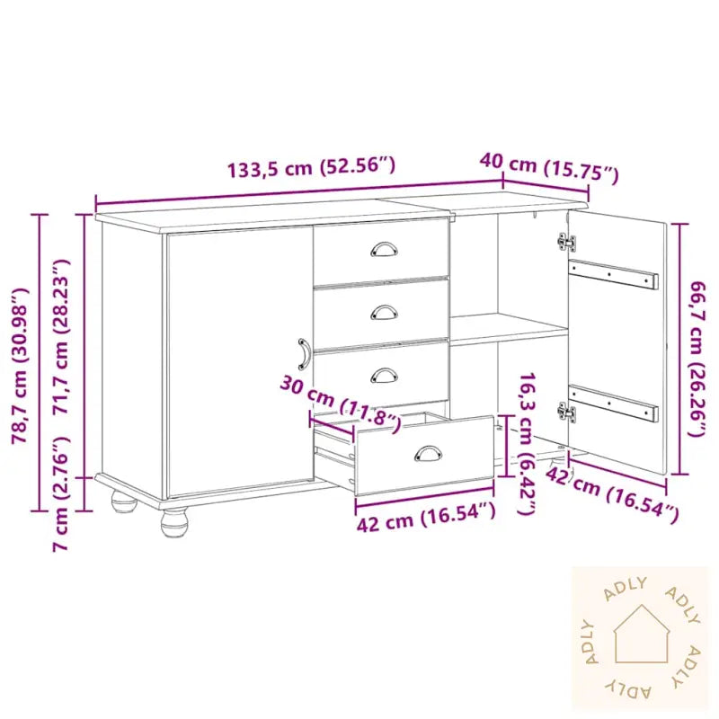 Siderbord 'Askim'hvit 133.5X40X79 Cm Solid Tre Furu