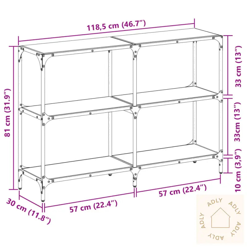 Konsollbord Med Svart Glassplate 118,5X30X81 Cm Stål