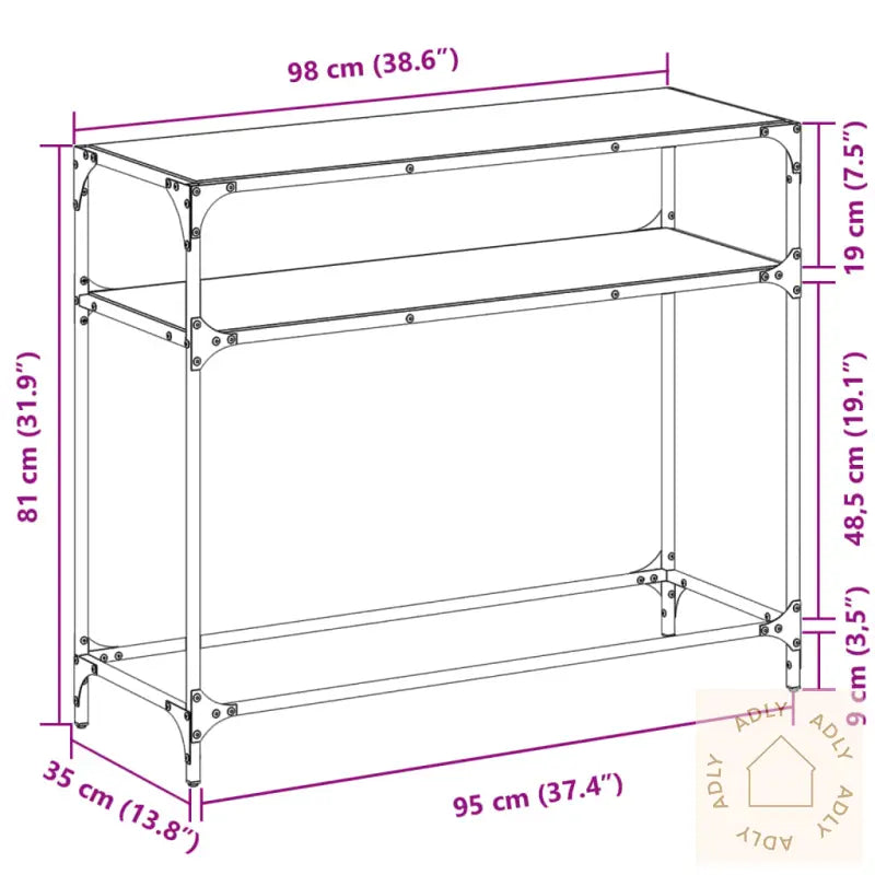 Konsollbord Med Svart Glassplate 98X35X81 Cm Stål