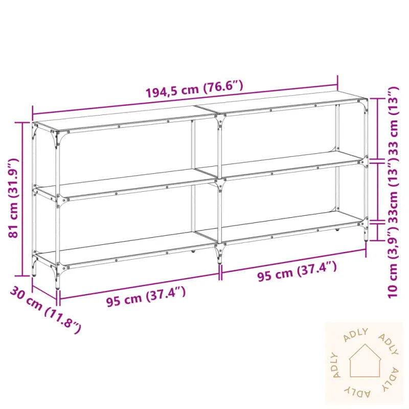 Konsollbord Med Svart Glassplate 194,5X30X81 Cm Stål