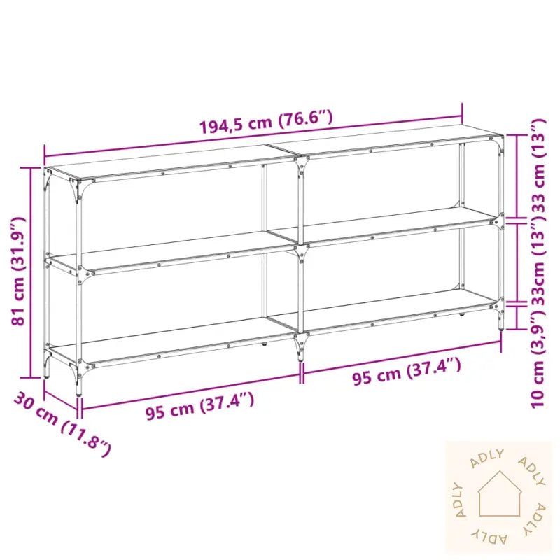 Konsollbord Med Gjennomsiktig Glassplate 194,5X30X81 Cm Stål