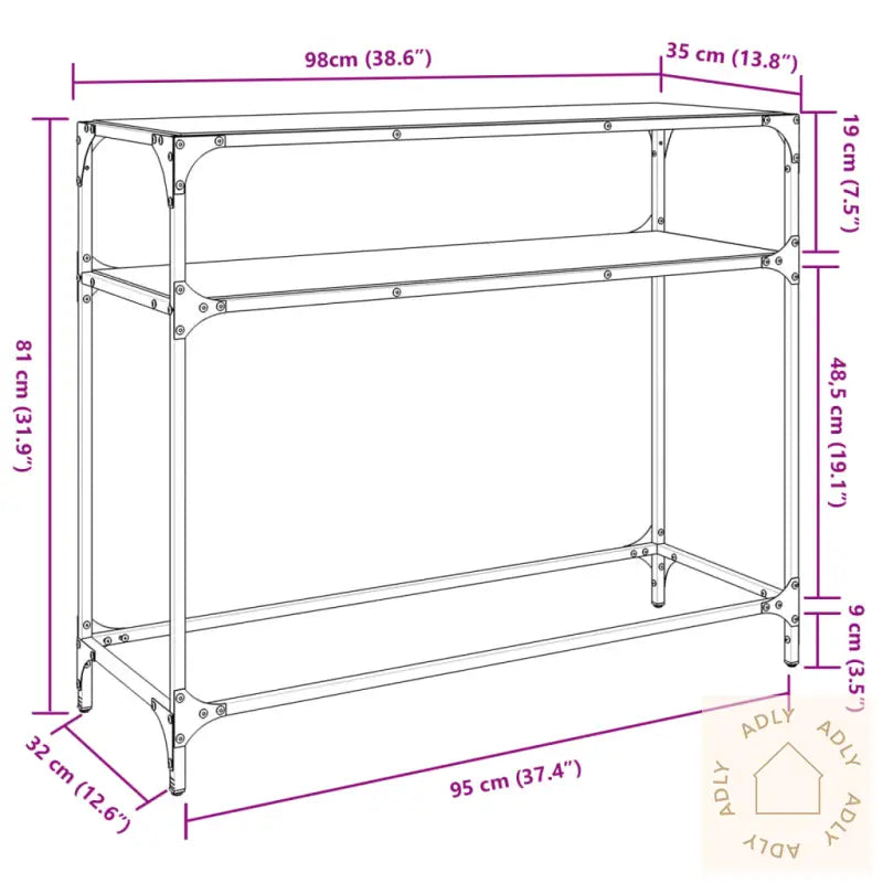 Konsollbord Med Gjennomsiktig Glassplate 98X35X81 Cm Stål