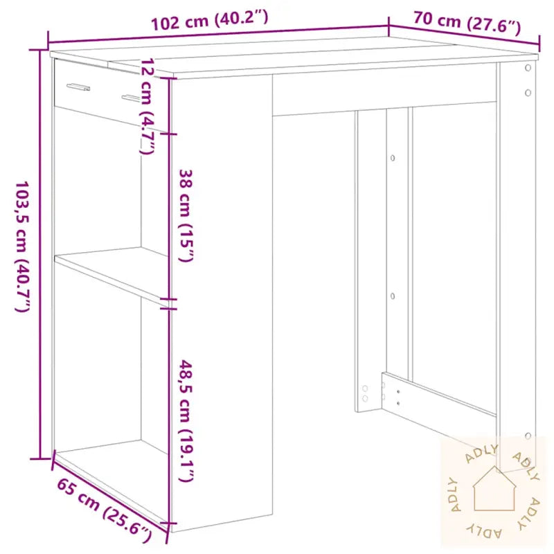 Barbord Grå Sonoma Eik 102X70X103,5 Cm Konstruert Tre