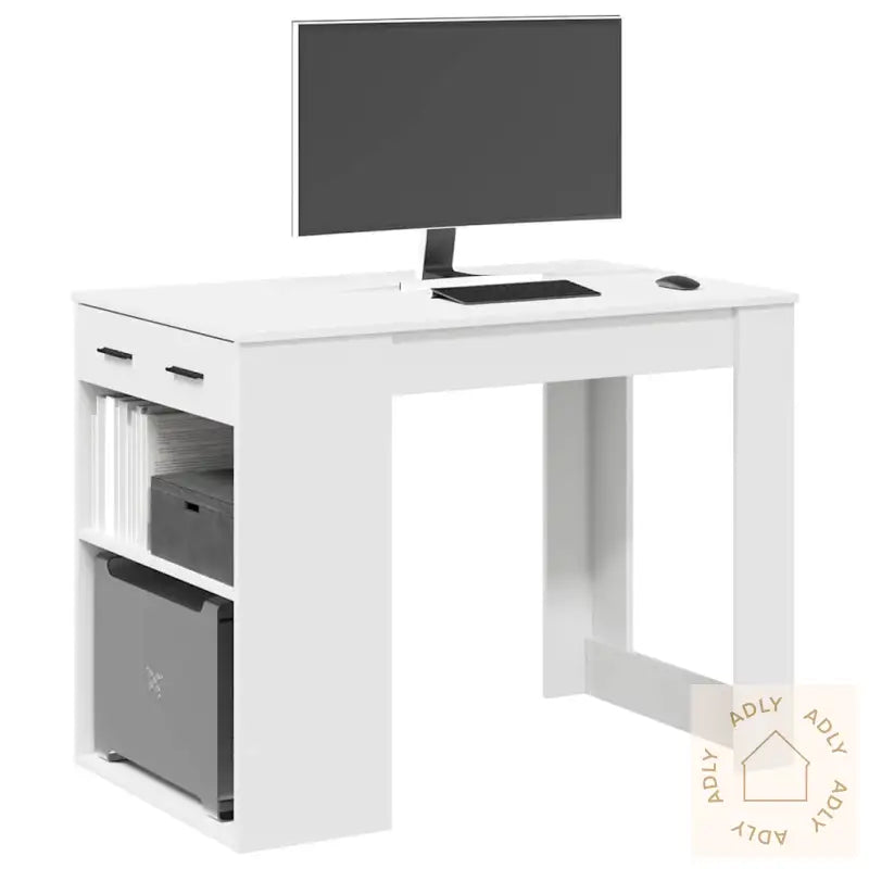 Skrivebord Med Skuff Og Hylle Hvit 102X62X77,5Cm Konstruert Tre