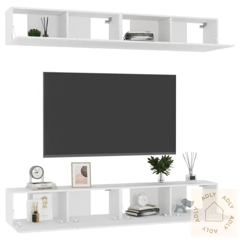 Tv-Benker 4 Stk Hvit 100X30X30 Cm Konstruert Tre