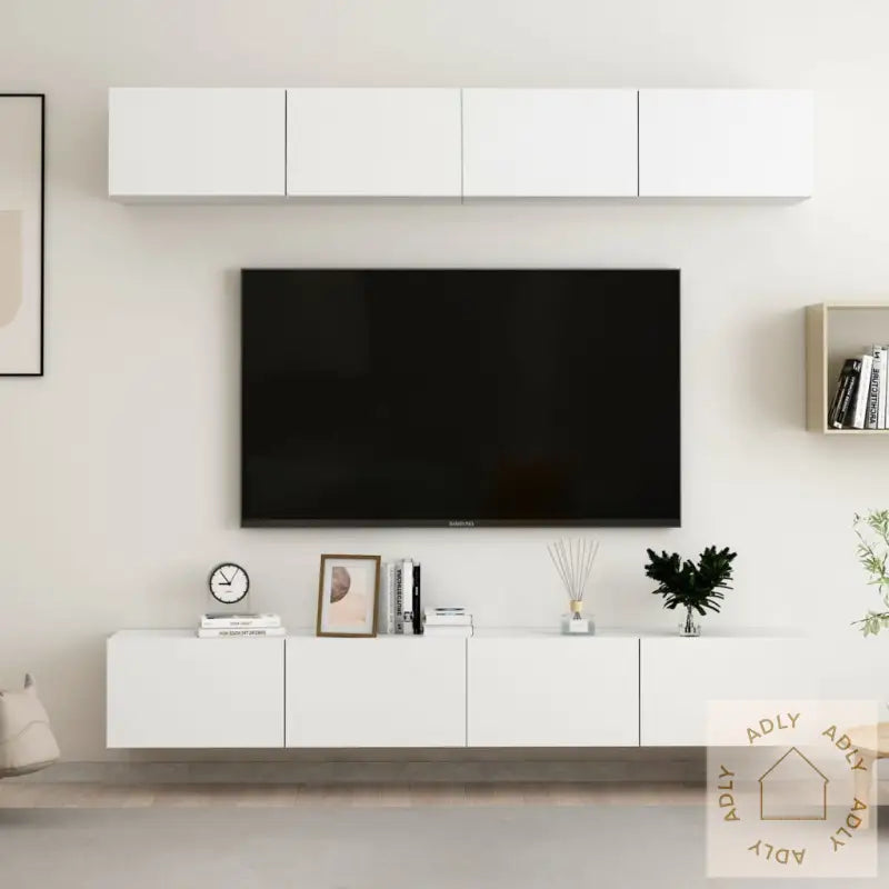 Tv-Benker 4 Stk Hvit 100X30X30 Cm Konstruert Tre