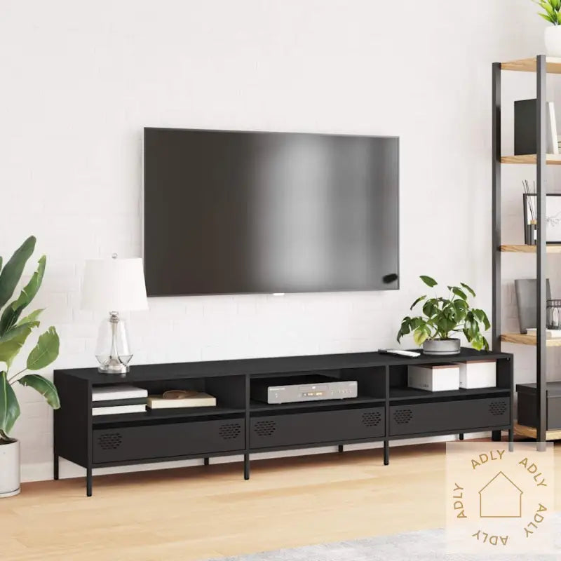 Tv-Benk Svart 202X39X43,5 Cm Kaldvalset Stål