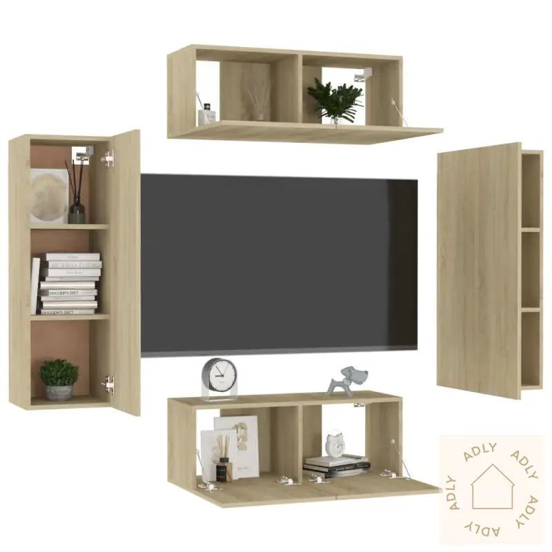 Tv-Benksett 4 Stk Sonoma Eik Konstruert Tre