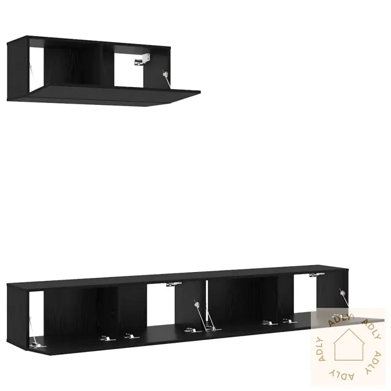 3-Delt Tv-Stativsett, Veggmontert, Svart Eik, Konstruert Tre