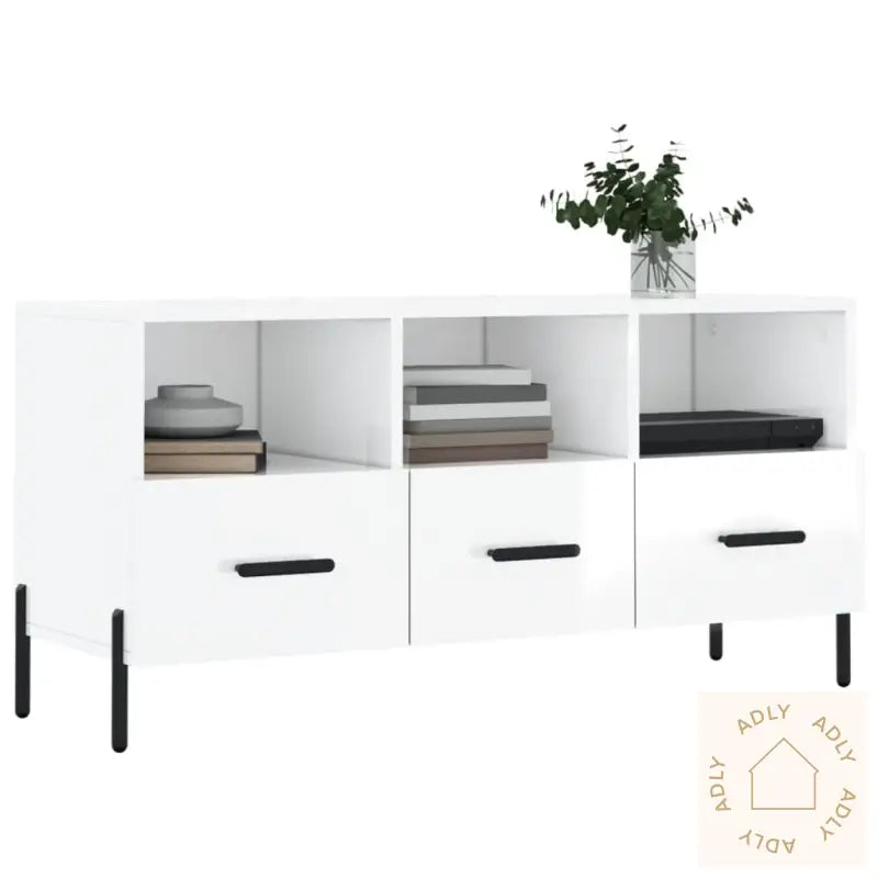 Tv-Benk Høyglans Hvit 102X36X50 Cm Konstruert Tre