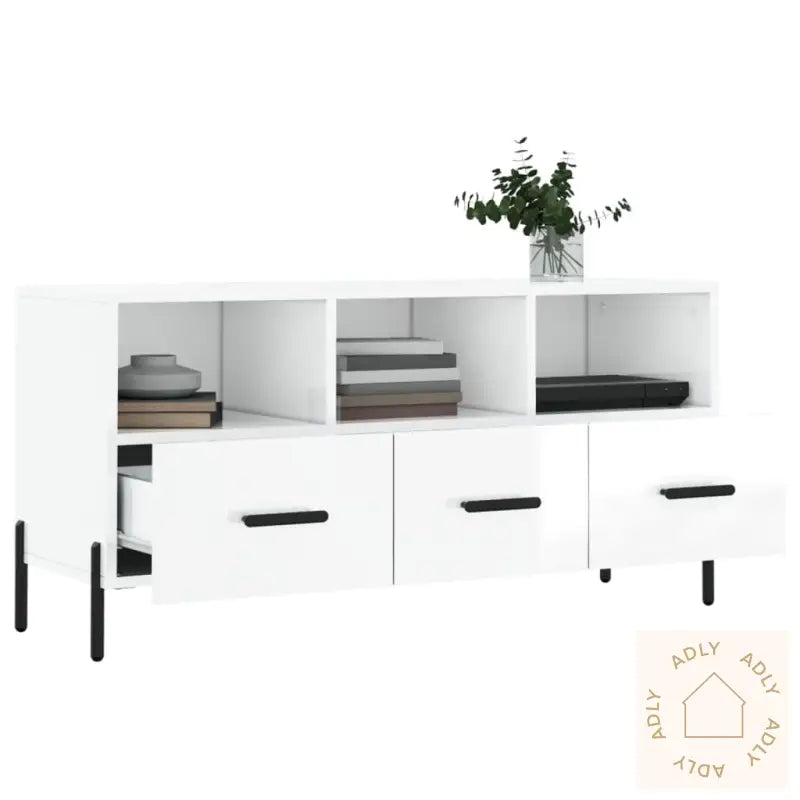 Tv-Benk Høyglans Hvit 102X36X50 Cm Konstruert Tre