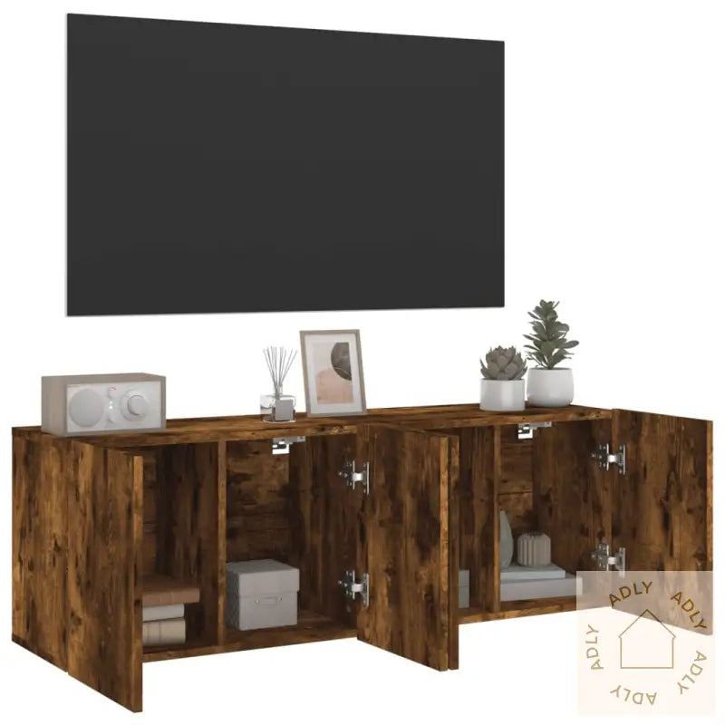 Veggmonterte Tv-Benker 2 Stk Røkt Eik 60X30X41 Cm