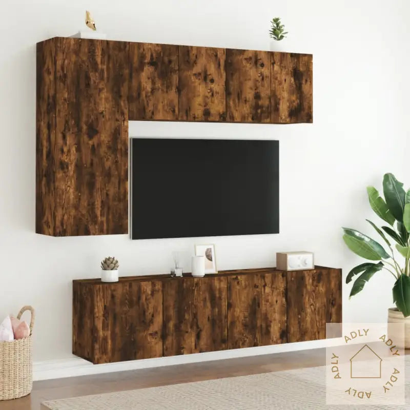 Veggmonterte Tv-Benker 2 Stk Røkt Eik 60X30X41 Cm