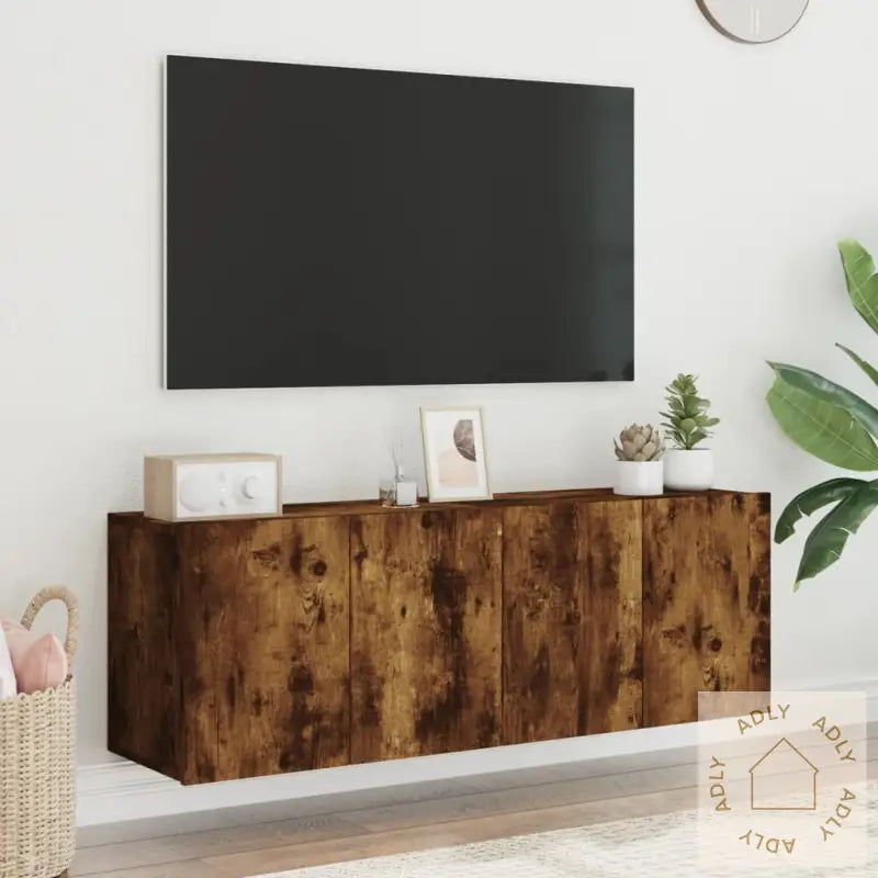 Veggmonterte Tv-Benker 2 Stk Røkt Eik 60X30X41 Cm