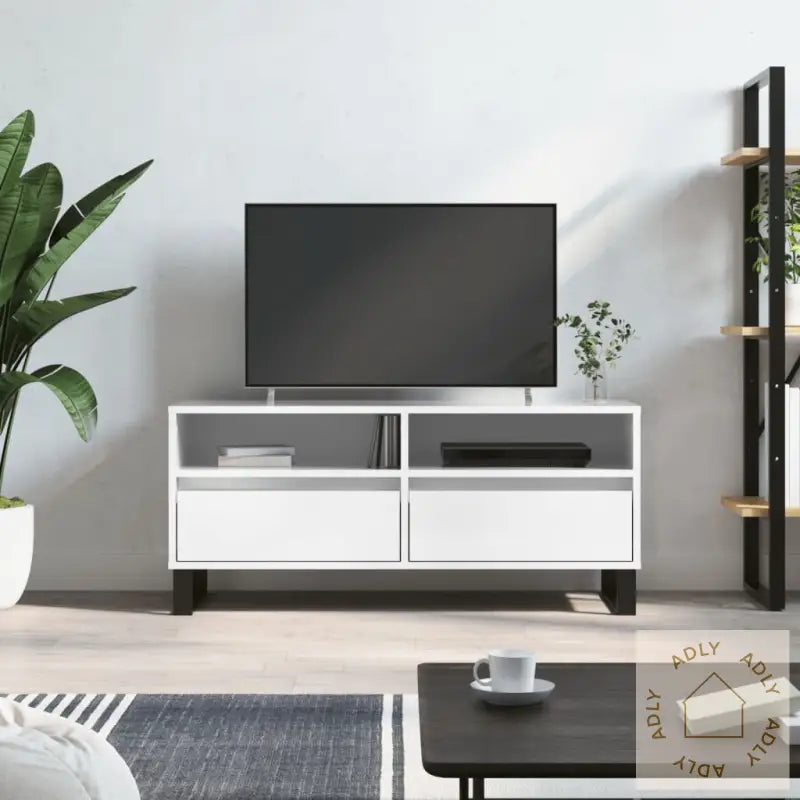 Tv-Benk Høyglans Hvit 100X34,5X44,5 Cm Konstruert Tre