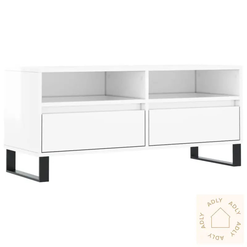 Tv-Benk Høyglans Hvit 100X34,5X44,5 Cm Konstruert Tre