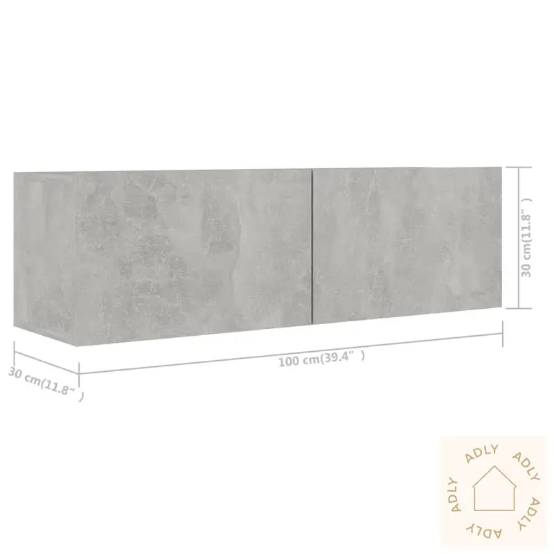 Tv-Benksett 3 Deler Betonggrå Konstruert Tre