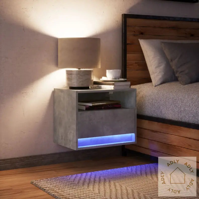 Vegghengt Nattbord Med Led-Lys Betonggrå