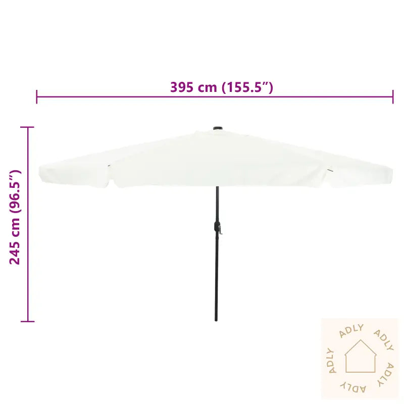 Hageparasoll Med Led-Lamper 395X245 Cm Sandhvit