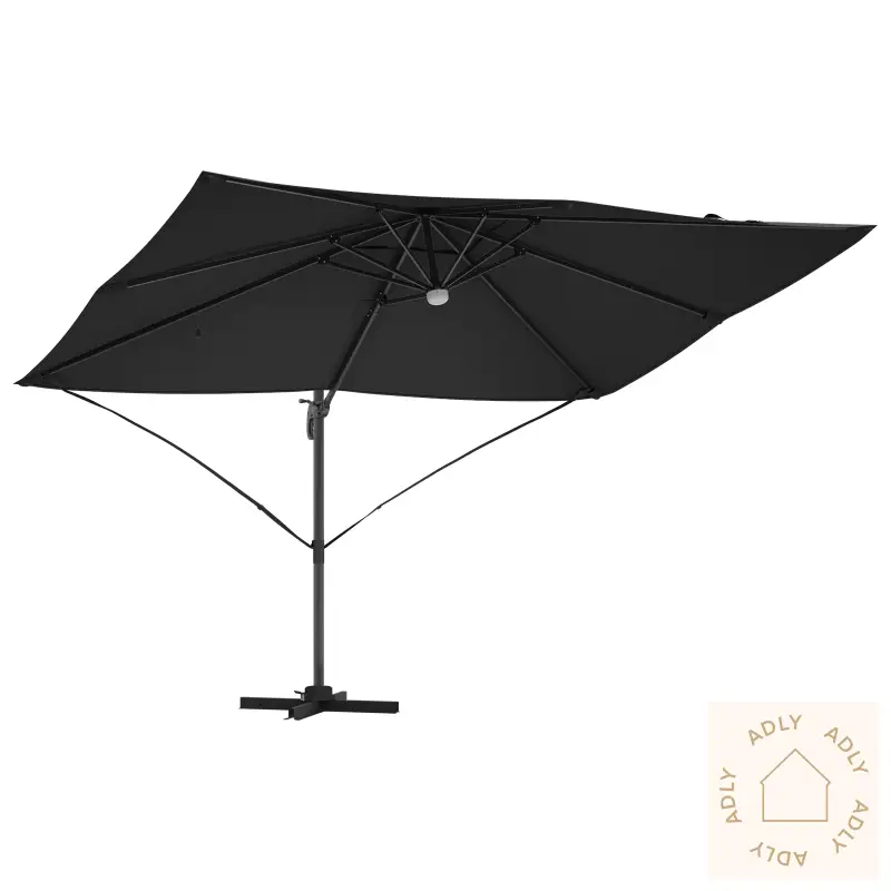 Cantilever Parasoll - Svart Polyester, Pulverlakkert Stål Stor