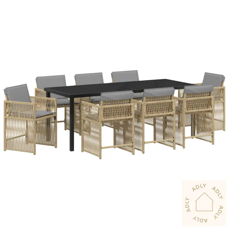 9 Delt Hage Spisebordsett Med Puter Beige Poly Rattan