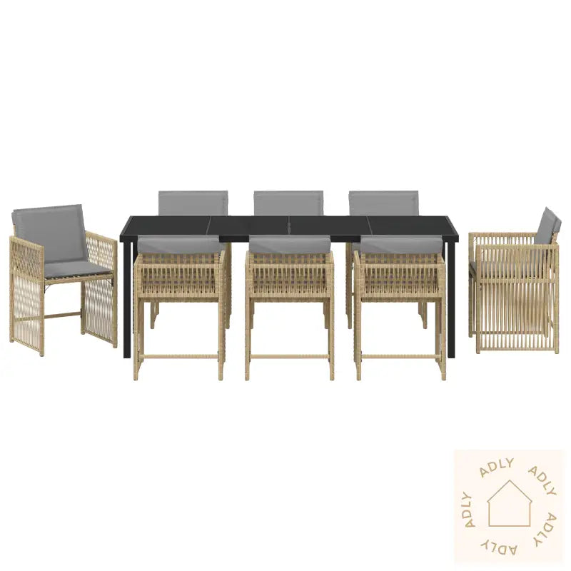 9 Delt Hage Spisebordsett Med Puter Beige Poly Rattan