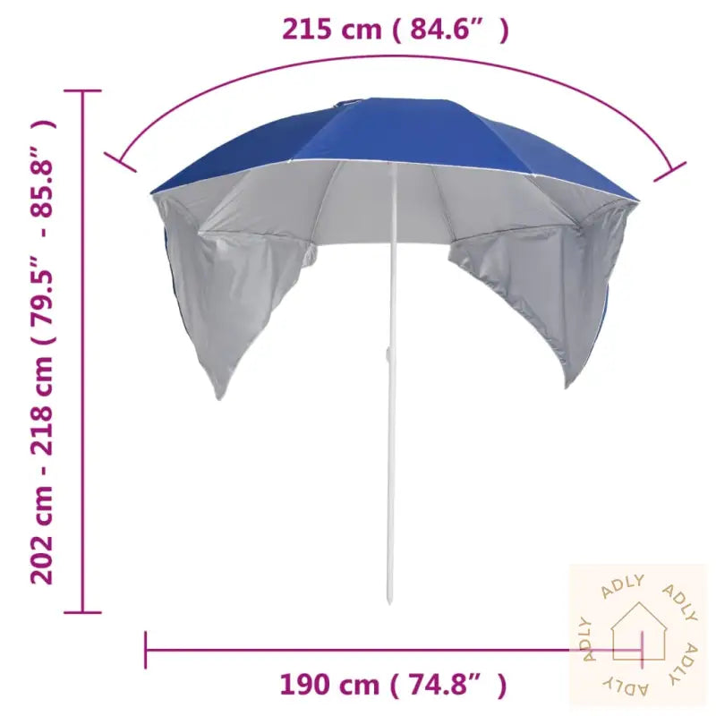 Strandparasoll Med Sidevegger Blå 215 Cm