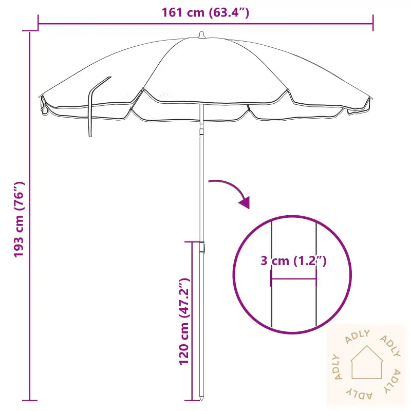 Strandparasol Med Metallstang Blå Og Hvit 161X193 Cm Polyester