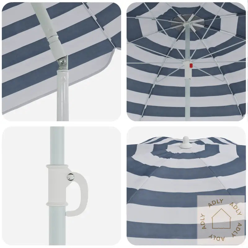 Strandparasol Med Metallstang Blå Og Hvit 161X193 Cm Polyester