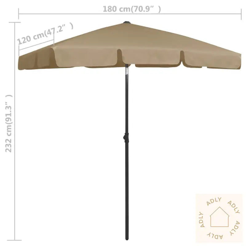 Strandparasoll Gråbrun 180X120 Cm