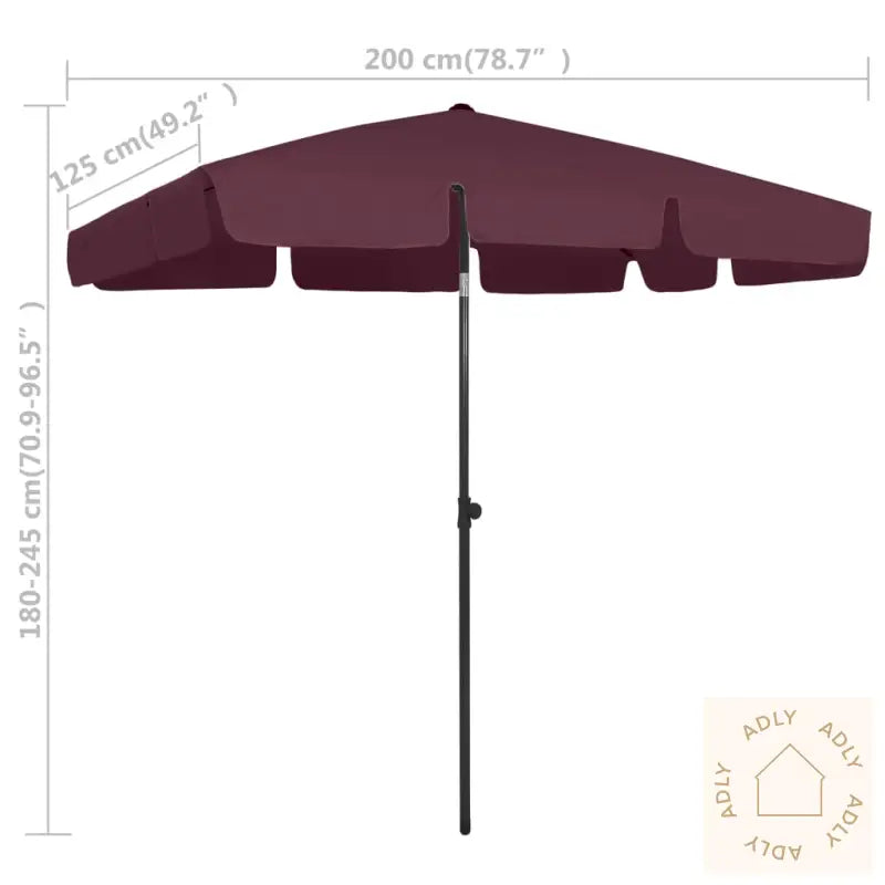 Strandparasoll Vinrød 200X125 Cm
