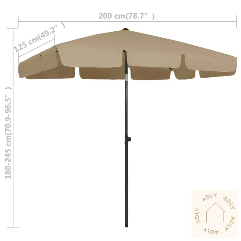 Strandparasoll Gråbrun 200X125 Cm