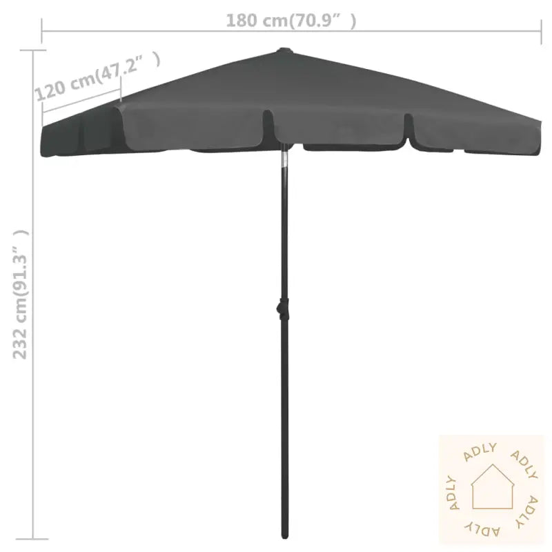 Strandparasoll Antrasitt 180X120 Cm