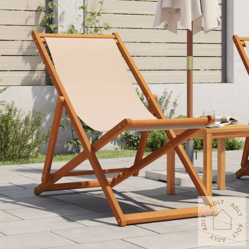 Sammenleggbar Strandstol Beige Heltre Eukalyptus Og Stoff