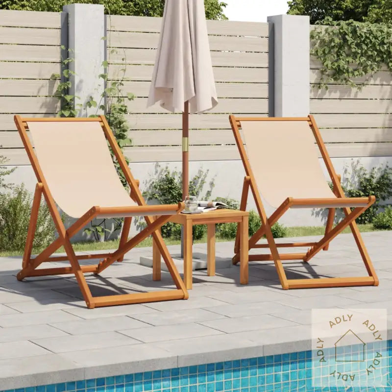 Sammenleggbar Strandstol Beige Heltre Eukalyptus Og Stoff