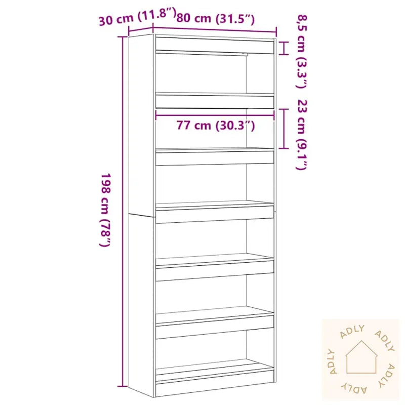 Bokskap/Romdeler Sort Eik 80X30X198 Cm