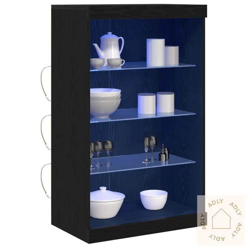 Sideboard Med Led-Lys Svart Eik 60,5X37X100 Cm